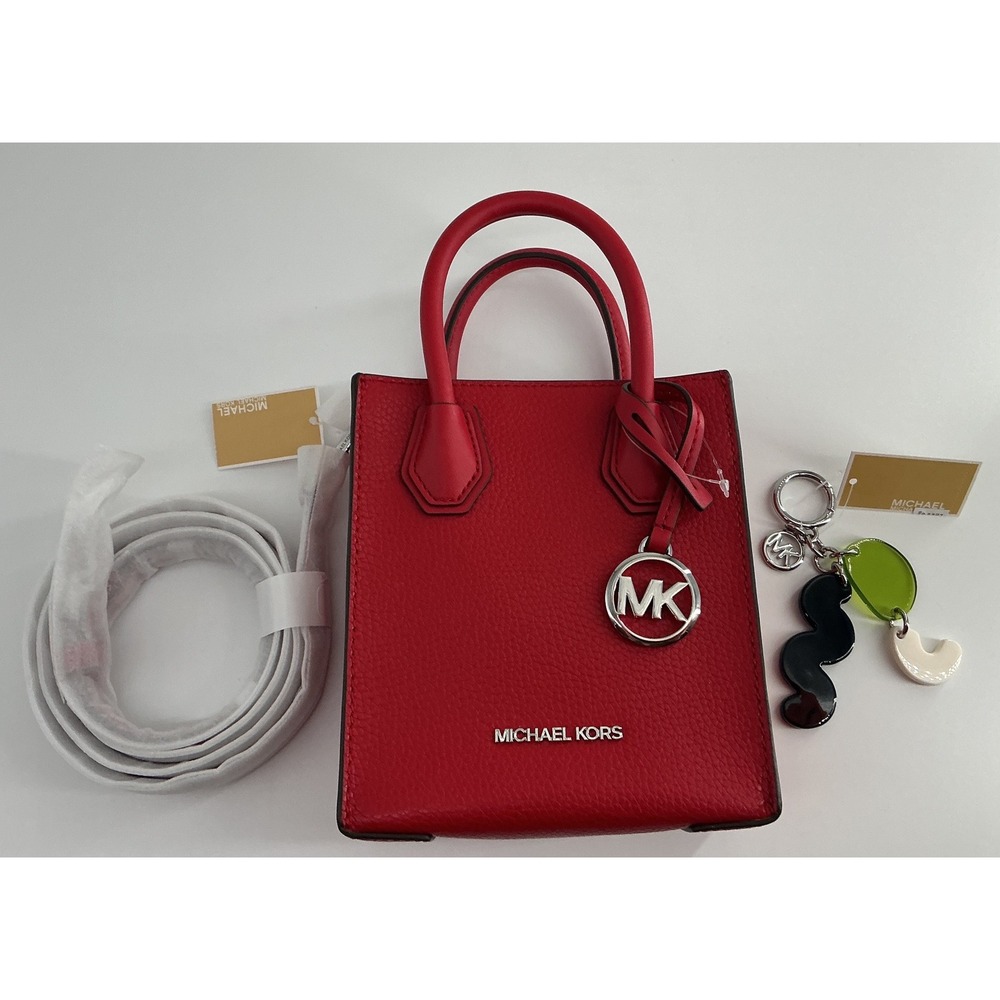 Michael Kors Mercer XS logo & leather Shopper Crossbody Bag  35H1SM9L0L key fobs